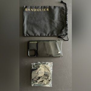 Emma Pebble Leather Crossbody Bandolier in Black/Silver for Iphone 11 Pro Max